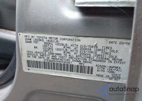 2004 Toyota Rav4 z USA, uszkodzony, nr VIN JTEGD20VX40030067